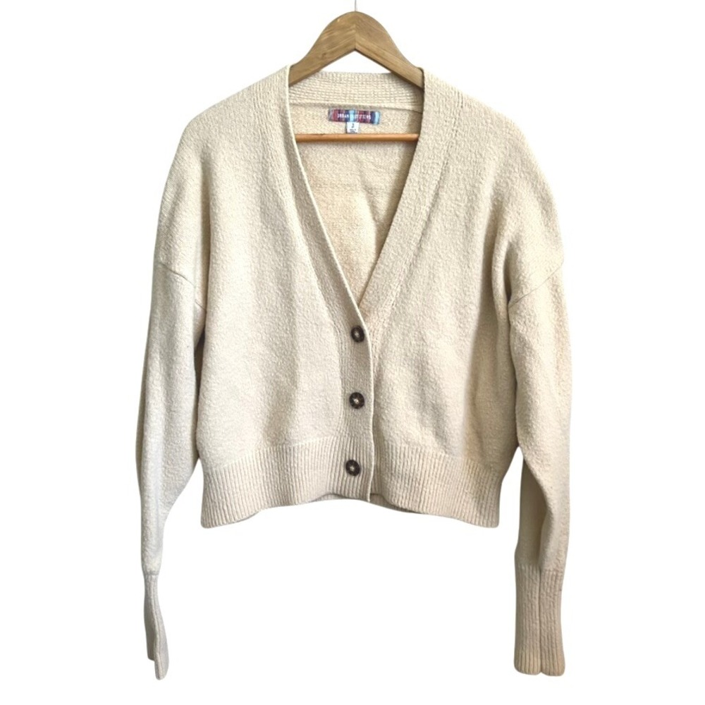 Urban Outfitters Cropped Cardigan Sweater Womens Small Beige Knit Cozy